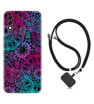 Tecno Spark 8T Kılıf Silikon Boyun Askılı İpli Desenli Silikon Colurful Mandala 1667