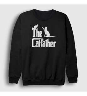 Presmono Unisex Beyaz The Catfather Hediye Kedi Babası Sweatshirt 534508tt (Siyah)