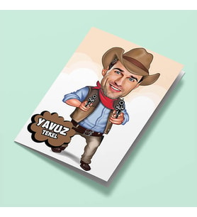 Kişiye Özel Havalı Kovboy Karikatürlü Tebrik Kartı