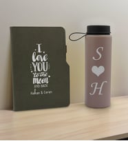 BK Gift Sevgiliye Özel İsimli Gri Termo Defter ve Gri Cam Matara Hediye Seti-2, Sevgiliye Hediye, Sevgililer Günü, Yeni İş Hediyesi