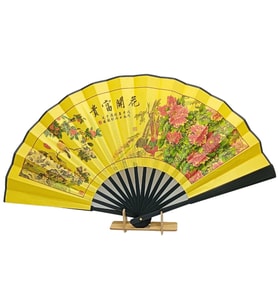 Çin Bambu Keten Kumaş Yelpaze 06BSF Siyah Büyük Boy 60cm No.6S