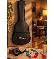 Midex GK-30E Elektro Gitar Çantası Kaliteli Siyah Kılıf (Duvar Askısı Standı + 12 Pena)