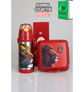 "DEKOMUS CEP DEFTERİ HEDİYELİ" YENİ SEZON LİSANSLI GALATASARAY LEON ASKILI 500 ML ÇELİK MATARA VE BESLENME KABI SETİ (Standart)