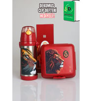 "DEKOMUS CEP DEFTERİ HEDİYELİ" YENİ SEZON LİSANSLI GALATASARAY LEON ASKILI 500 ML ÇELİK MATARA VE BESLENME KABI SETİ (Standart)