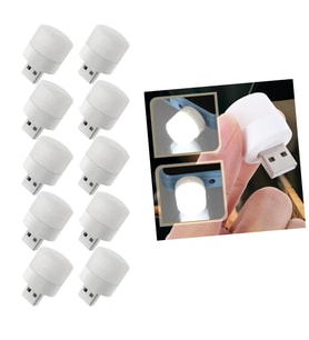 USB Mini Top LED 10’lu Aydınlatma Seti – Beyaz Renkli Gece Lambası, Enerji Tasarruflu Mikro LED Işık