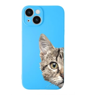 Apple iPhone 14 Plus Uyumlu Lansman Kılıf Catface Tasarımlı İçi Kadife Kapak-Mavi (Şeffaf)