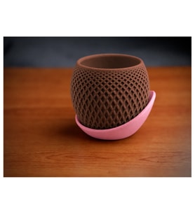 Alvera Küre Saksı – 3D Baskı Kafes Dokulu Iki Parçalı Dekoratif Saksı - Kahverengi-Pembe