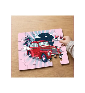Retro Kırmızı Araba Tasarımlı 24 Parça Ahşap Çocuk Puzzle MPK0972