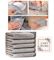 Yayke Çift Katlı Çok Amaçlı Tel Bez Mikrofiber Inox Bez Telli Bulaşık Bezi (6Adet)