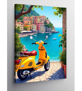 Kanvas Tablo Sahil Kenarı Vespa Keyfi