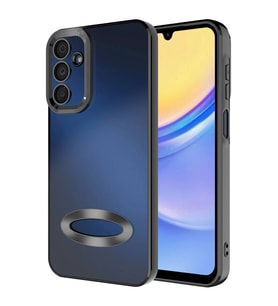 Samsung Galaxy A15 Kılıf Logo Yeri Açık Kamera Lens Önü Korumalı Renkli Kenarlı Şeffaf Silikon (Siyah)