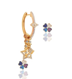 Gümüş rose zirkon taşlı mineli yonca şans küpe SGTL11675ROSE