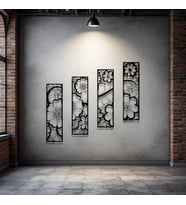 Metal Çiçekli Duvar Dekoru Seti – 4 Parça Modern Minimalist Ev Ofis Salon Aksesuarı Sanat Tasarımı (Siyah)