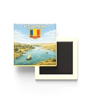 Retro Çad Ndjamena Şehri Temalı Vintage Buzdolap Magneti – 9x9 cm
