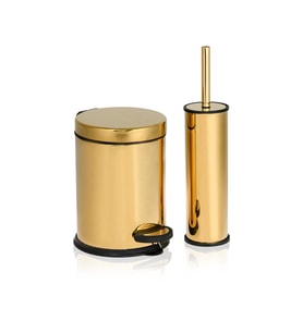 Elit 3 Litre Gold Banyo Seti Paslanmaz Pedallı Çöp Kovası ve Klozet Fırçası Altın Lüks Banyo Takımı