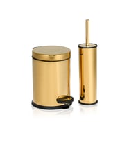 Elit 3 Litre Gold Banyo Seti Paslanmaz Pedallı Çöp Kovası ve Klozet Fırçası Altın Lüks Banyo Takımı