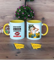 Kadın Öğretmene Hediye Kupa Bardak Sarı Fotoğraflı Öğretmenler Günü Hediyesi