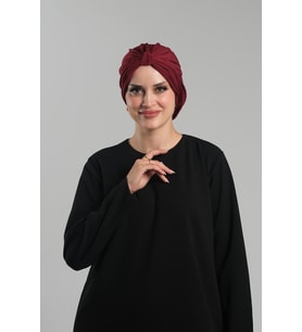 Bordo Pratik Hazır Geçmeli Tesettür Bone Sandy Pileli Salaş 2121_16