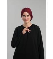 Bordo Pratik Hazır Geçmeli Tesettür Bone Sandy Pileli Salaş 2121_16
