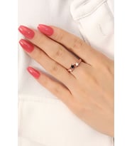 Gümüş Rose Kaplama Siyah Beyaz Mineli Ayarlanabilir Yıldız Yüzük