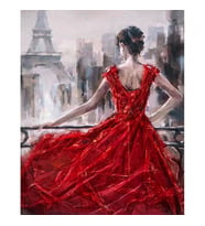 Pariste Kırmızı Kadın Boyama Seti Kasnaklı 40 x 50 cm