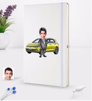 BK Gift Kişiye Özel Plakalı Erkek Volkswagen Golf Karikatürlü Beyaz Termo Deri Defter 16x24cm Model 2