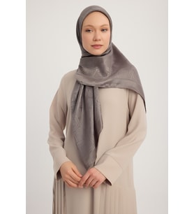 Wafa A1111 Jakarlı Parlak Saten Eşarp 110x110cm - Bej (Füme)