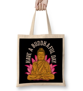 Cute Have a Buddhaful Day Buddhist Meditating Bez Çanta Uzun Saplı