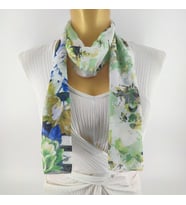 PAREDORA Floral Yeşil Krem Uzun Fular