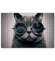 Cakapuzzle Gözlüklü Siyah Kedi ve Formüller  Puzzle Yapboz MDF (Ahşap) (120 Parça)