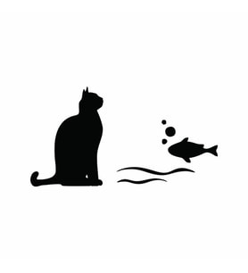 Kedi ve Balık Klozet Sticker Siyah 20x11 cm