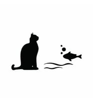 Kedi ve Balık Klozet Sticker Siyah 20x11 cm
