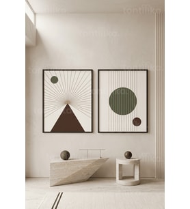 Geometrik Minimalizm 2'li Ahşap Çerçeveli Tablo Seti