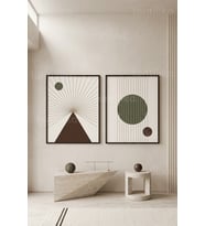 Geometrik Minimalizm 2'li Ahşap Çerçeveli Tablo Seti