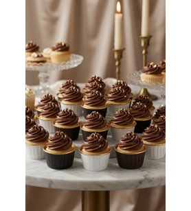 Cupcake Kapsülü 24'lü Siyah Beyaz Kahverengi Varaklı Asetat Kutulu Muffin Kek Sunum Seti