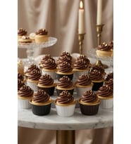 Cupcake Kapsülü 24'lü Siyah Beyaz Kahverengi Varaklı Asetat Kutulu Muffin Kek Sunum Seti