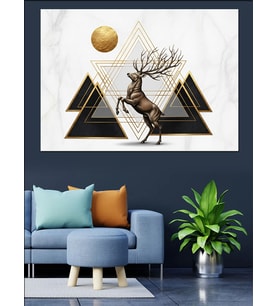 Geometrik Geyik Soyut Minimal Dekoratif Kanvas - Mdf Ahşap Tablo