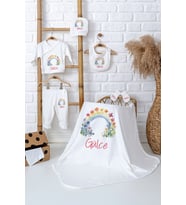 Pia Baby Premium Kişiye Özel Battaniye ve 5 Parça Zıbın Kız Bebek Hediyesi 5057-04 (Ekru)
