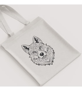 Ham Bez Çanta Kurt Kafası Mandala Desenli Kalın Çizgi Unisex Omuz Çantası Hediyelik Kanvas Çanta