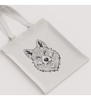 Ham Bez Çanta Kurt Kafası Mandala Desenli Kalın Çizgi Unisex Omuz Çantası Hediyelik Kanvas Çanta
