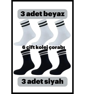 6 Lı Kolej Çorabı Siyah Beyaz Çizgili Bilek Çorap Ünisex 3 Beyaz 3 Siyah 6 Adet Kombin 36/42