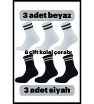6 Lı Kolej Çorabı Siyah Beyaz Çizgili Bilek Çorap Ünisex 3 Beyaz 3 Siyah 6 Adet Kombin 36/42