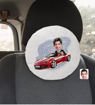 BK Gift Kişiye Özel Plakalı Erkek Ferrari California Karikatürlü Yuvarlak Araç Koltuk Yastığı-1