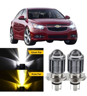 Chevrolet Cruze 2008-2016 Uyumlu Mercekli Far Ampulü Led Xenon Sarı-Beyaz Şimşek Etkili Uzun Kısa