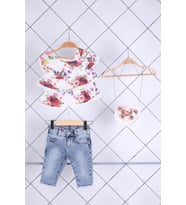 Babyhola Kız Bebek Çocuk Bluz Kapri Çantalı 3'lü Takım 2121