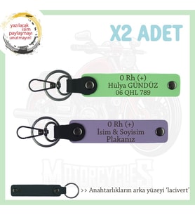 Hız Severlere Özel Süpriz, İsim Plaka ve 0 Rh (+) Kan Grubu Yazılı x2 Anahtarlık Set, Mor-Mavi-Laci (Çok Renkli)