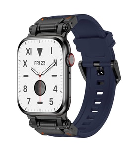 Apple Watch 7 45mm Uyumlu Zore KRD-101 Titanyum Metal Başlıklı Silikon Kordon (Siyah-Mavi)