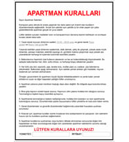 Apartman Kuralları 30x42 cm Pvc Kaplı Afiş