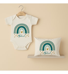 Pia Baby Premium %100 Pamuk İsme Özel Organik Baskılı Çıtçıtlı Bebek Body Ve Yastık Kılıfı 5055-19 (Ekru)