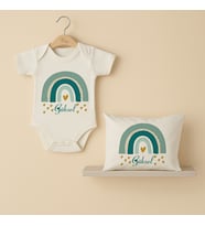 Pia Baby Premium %100 Pamuk İsme Özel Organik Baskılı Çıtçıtlı Bebek Body Ve Yastık Kılıfı 5055-19 (Ekru)